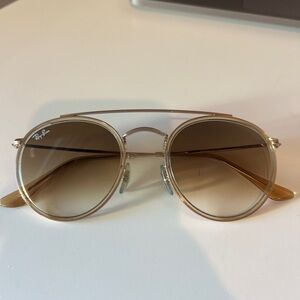 Ray-Ban Gold Frame with Brown Lenses Sunglasses ROUND DOUBLE BRIDGE